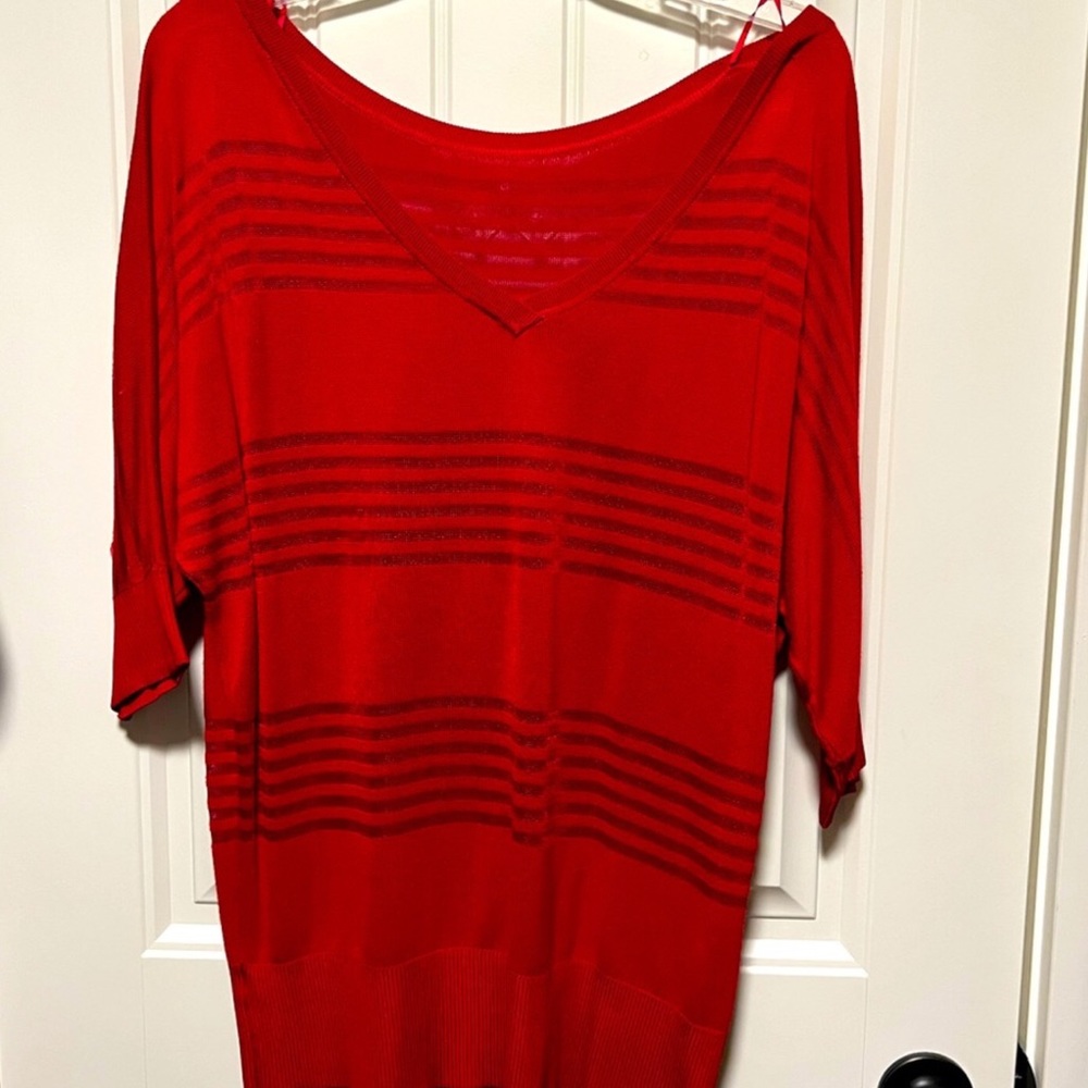 Lk New WHBM red stripe semi-sheer reversible sweater M